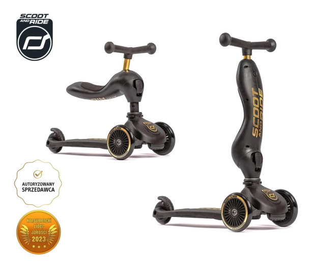 Scoot & Ride Highwaykick 1 Jeździk i hulajnoga 2w1 Black & Gold LE - 1021825 - zdjęcie 2